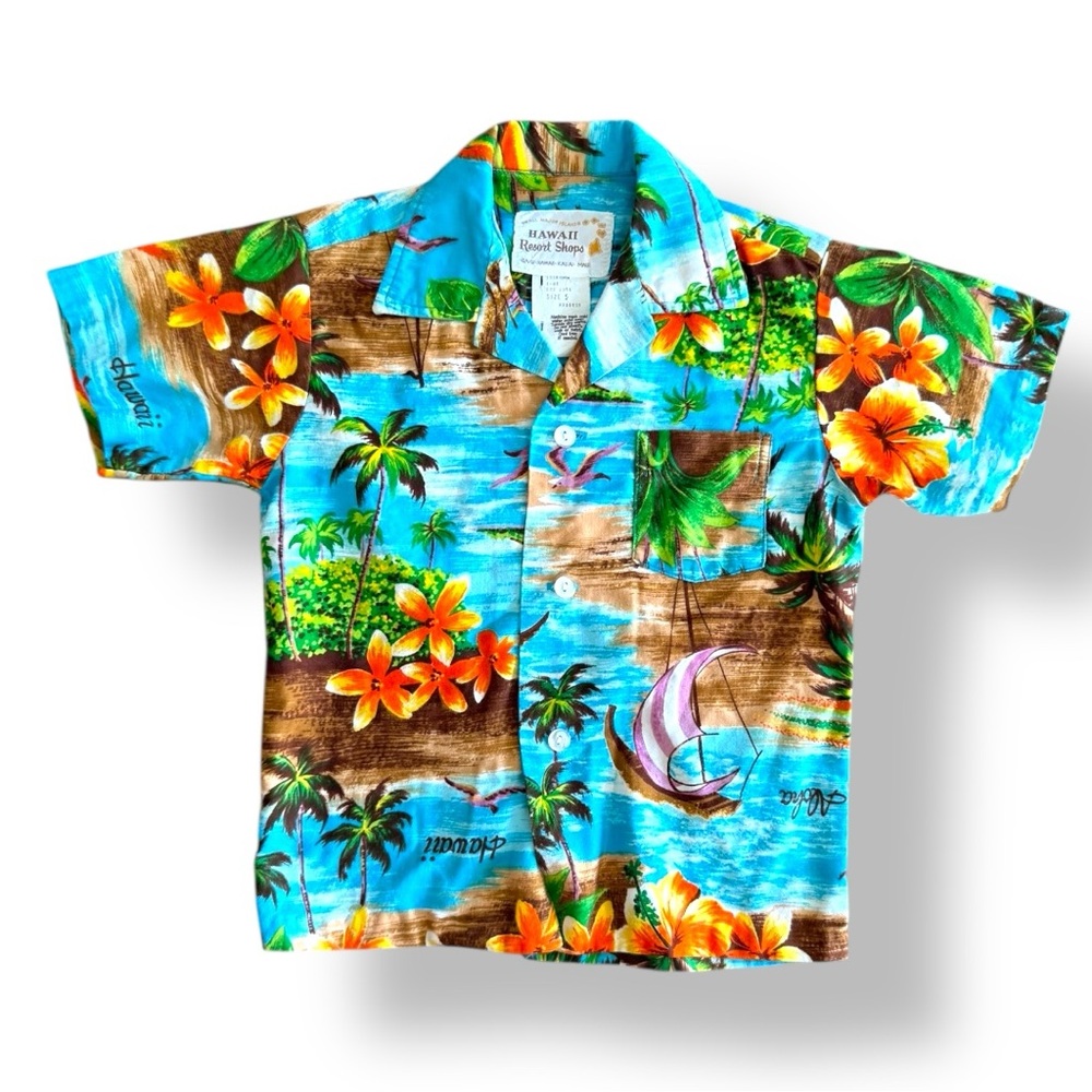 VINTAGE 70s Hawaiian Tropical Shirt - Blue and Orange